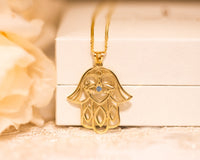 Hamsa Necklace, 14K Gold Hamsa Pendant, Gold Lucky Charm Necklace, Evil Eye Necklace, Hand Protection Necklace, Hand of God, Israeli Jewelry