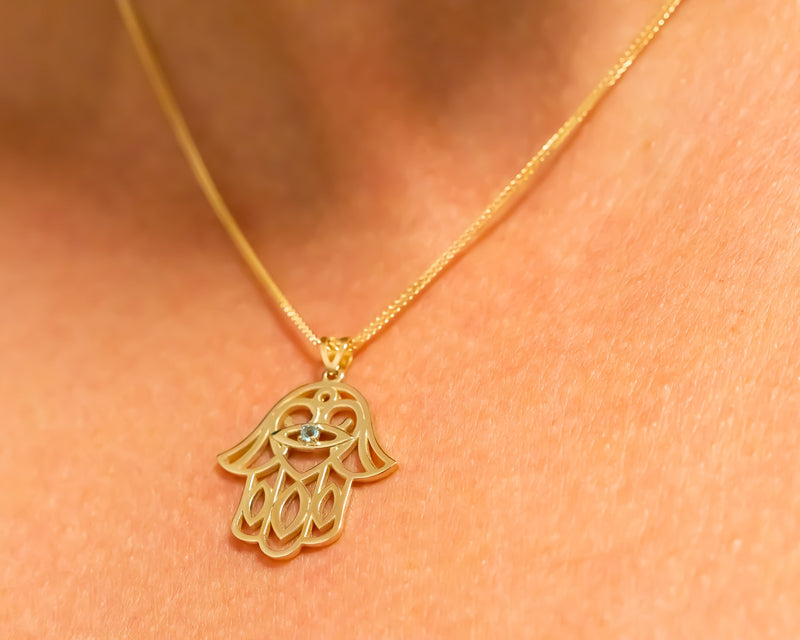 Hamsa Necklace, 14K Gold Hamsa Pendant, Gold Lucky Charm Necklace, Evil Eye Necklace, Hand Protection Necklace, Hand of God, Israeli Jewelry