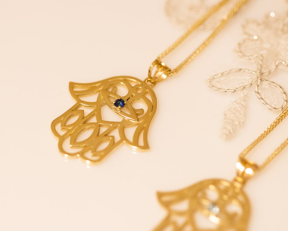 Evil Eye Pendant Necklace, Hamsa Necklace, 14K Gold Hamsa, Gold Lucky Charm Necklace, Hand Protection Necklace, Hand of God, Israeli Jewelry