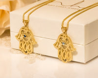 Evil Eye Pendant Necklace, Hamsa Necklace, 14K Gold Hamsa, Gold Lucky Charm Necklace, Hand Protection Necklace, Hand of God, Israeli Jewelry
