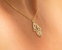 Evil Eye Pendant Necklace, Hamsa Necklace, 14K Gold Hamsa, Gold Lucky Charm Necklace, Hand Protection Necklace, Hand of God, Israeli Jewelry