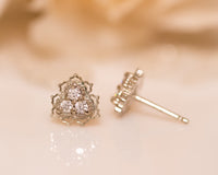 Unique Diamond Earrings, Gold Stud Earrings, Diamond Studs, 14K Diamond Earrings, Diamond Bridal Earrings Wedding Gift, Anniversary Earrings