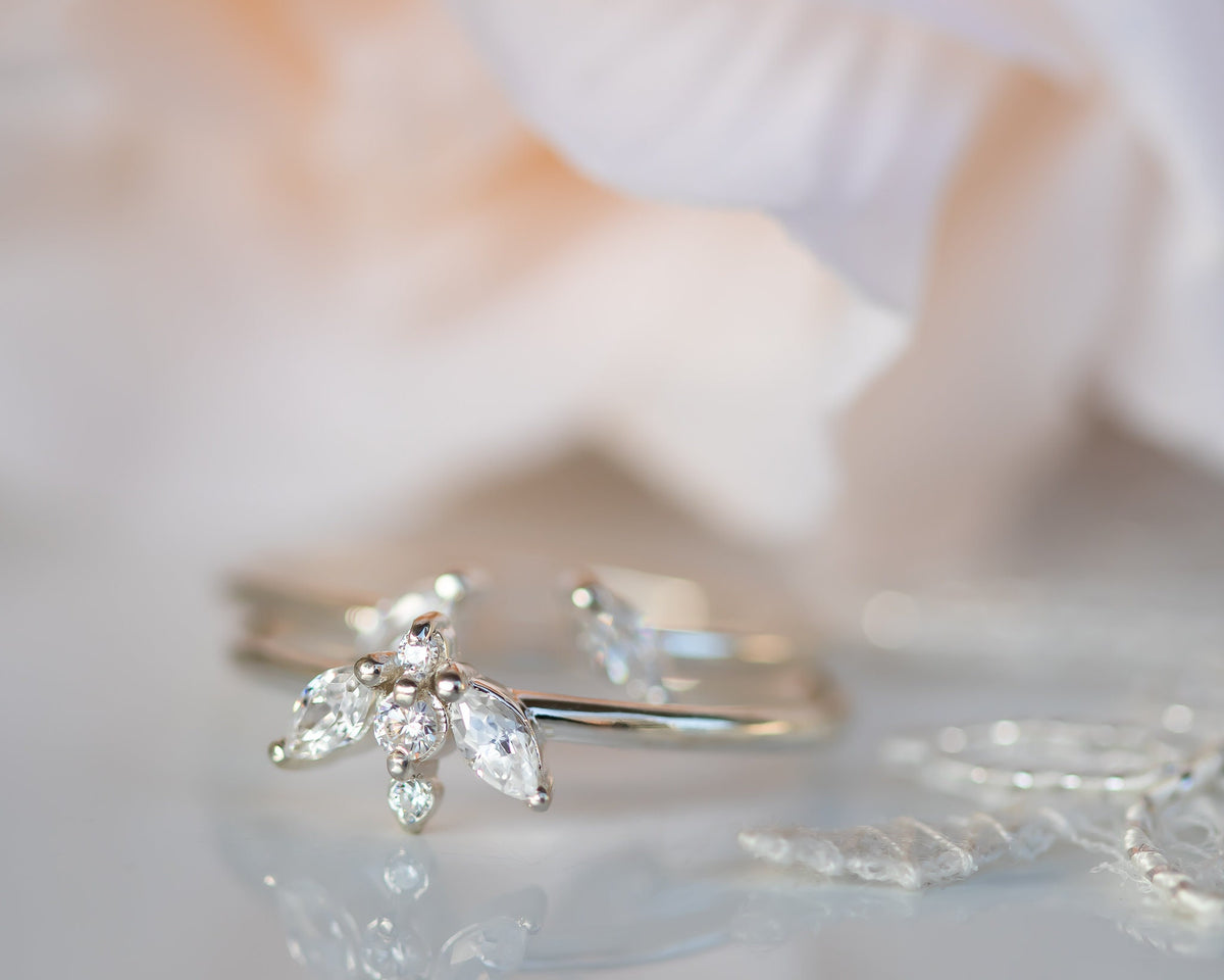 Diamond Bridal Set, Wedding Bridal Ring Set, Unique Engagement Ring, Cluster Diamond Ring 14K Gold Diamond Ring, Art Deco Wedding Ring Set