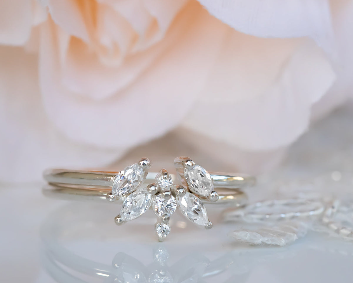 Diamond Bridal Set, Wedding Bridal Ring Set, Unique Engagement Ring, Cluster Diamond Ring 14K Gold Diamond Ring, Art Deco Wedding Ring Set