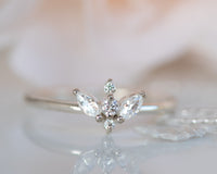Diamond Bridal Set, Wedding Bridal Ring Set, Unique Engagement Ring, Cluster Diamond Ring 14K Gold Diamond Ring, Art Deco Wedding Ring Set