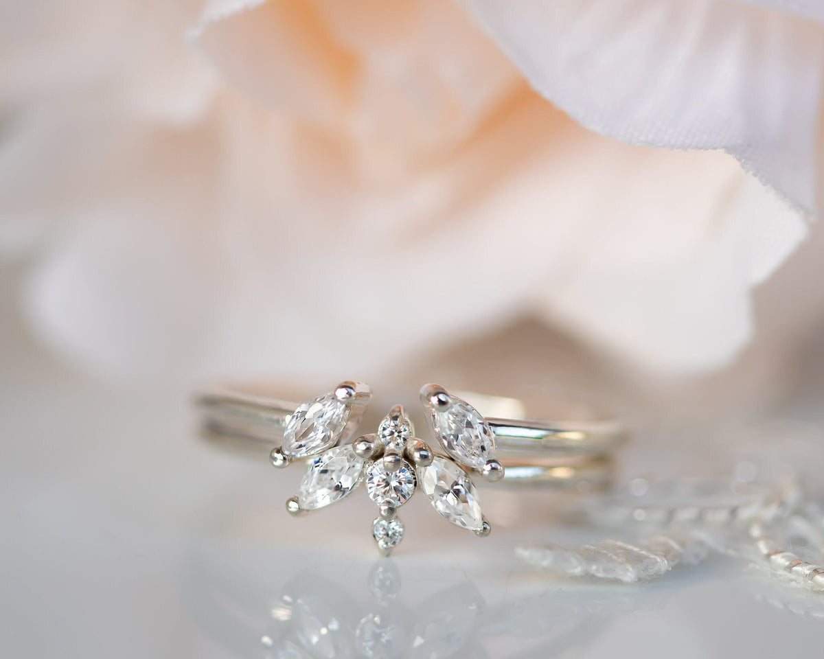 Diamond Bridal Set, Wedding Bridal Ring Set, Unique Engagement Ring, Cluster Diamond Ring 14K Gold Diamond Ring, Art Deco Wedding Ring Set