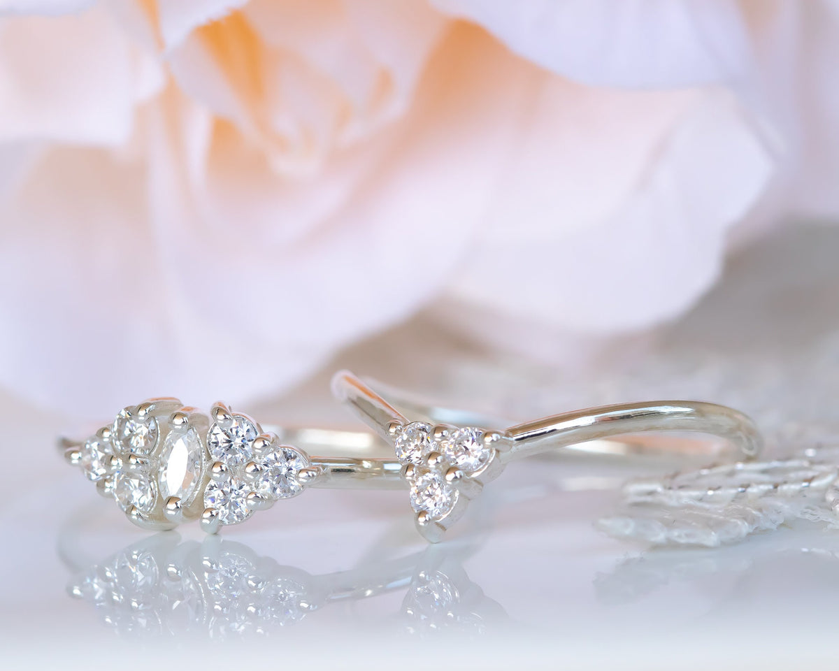 Diamond Bridal Set, Wedding Bridal Ring Set, Wedding Ring Set, Cluster Diamond Ring, Wedding Engagement Ring Set, 14K Gold Diamond Ring