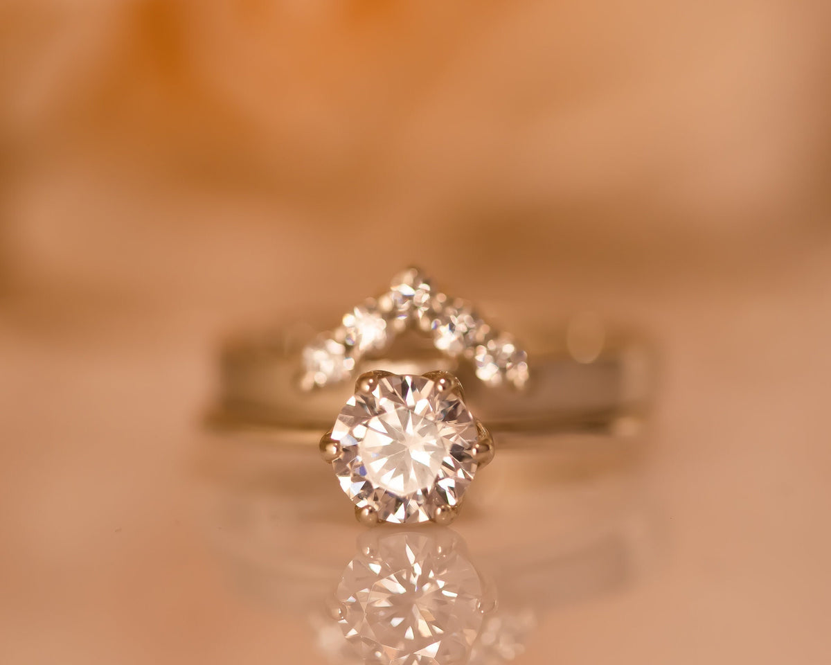 Moissanite Diamond Ring Set, 1 CT Engagement Ring Cevron Wedding Set, Bridal Set Moissanite Engagement Ring Set 1 CT Diamond Engagement Ring