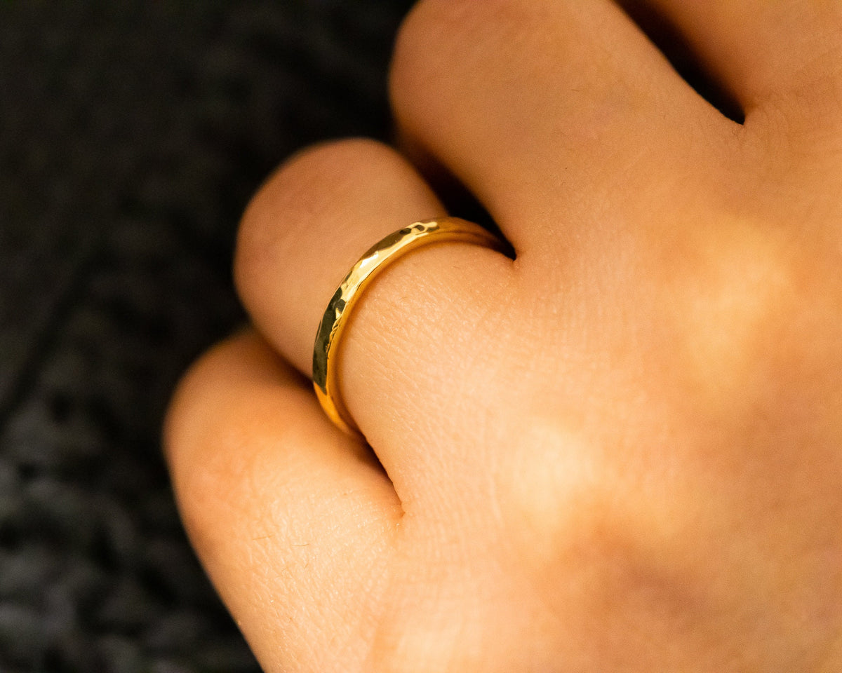 14k Gold Hammered Ring, Gold Wedding Band, Comfort Fit Gold Ring