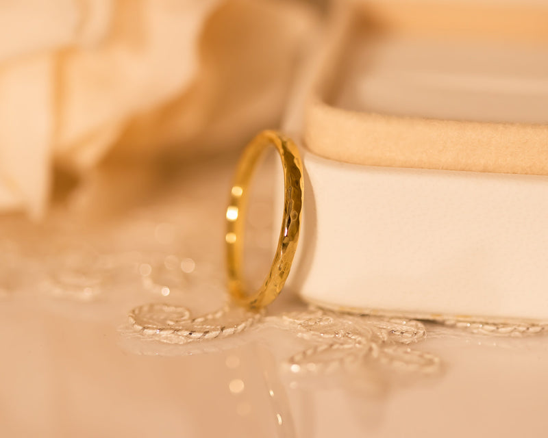 14k Gold Hammered Ring, Gold Wedding Band, Comfort Fit Gold Ring