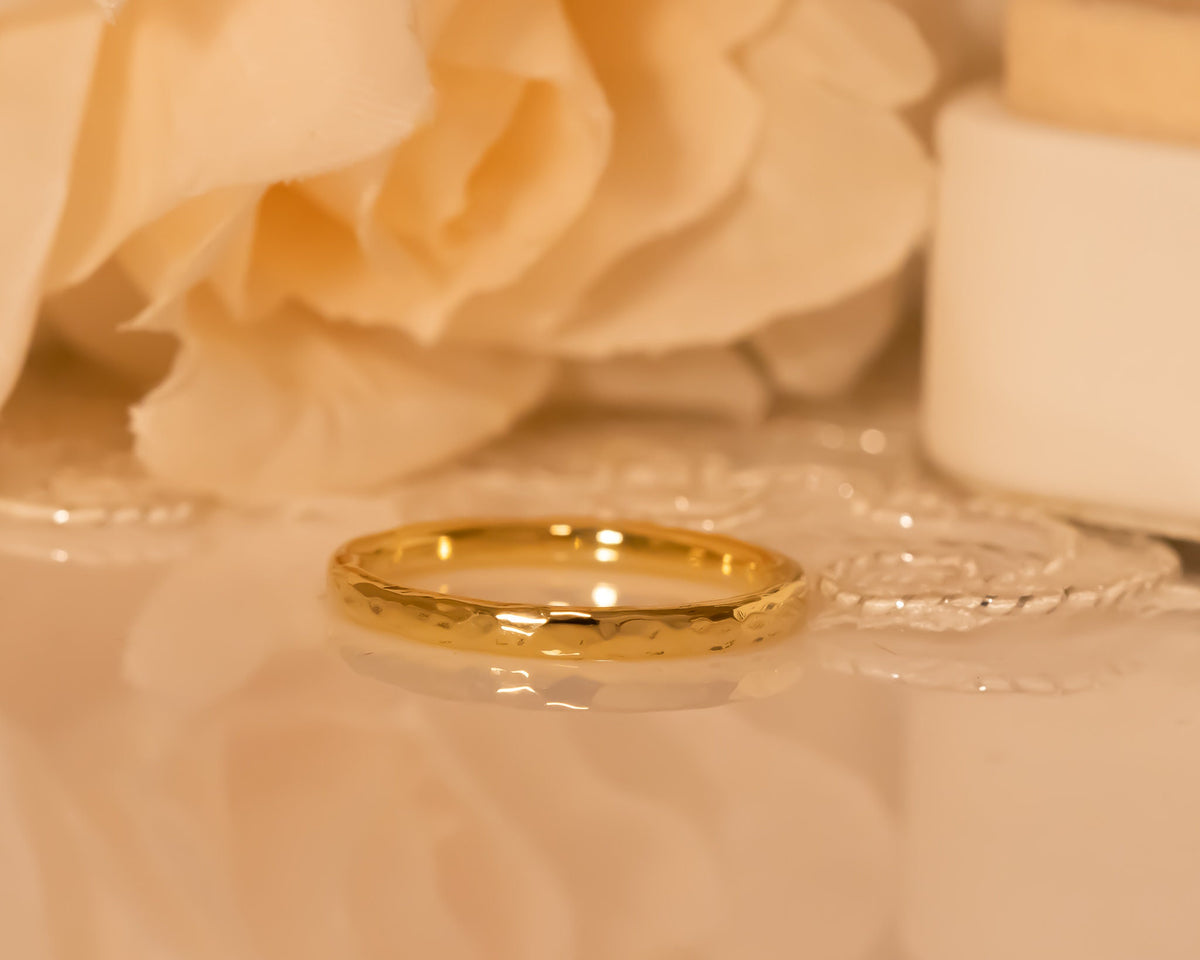14k Gold Hammered Ring, Gold Wedding Band, Comfort Fit Gold Ring