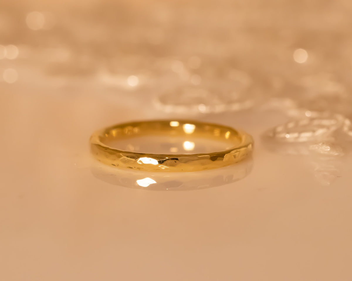 14k Gold Hammered Ring, Gold Wedding Band, Comfort Fit Gold Ring