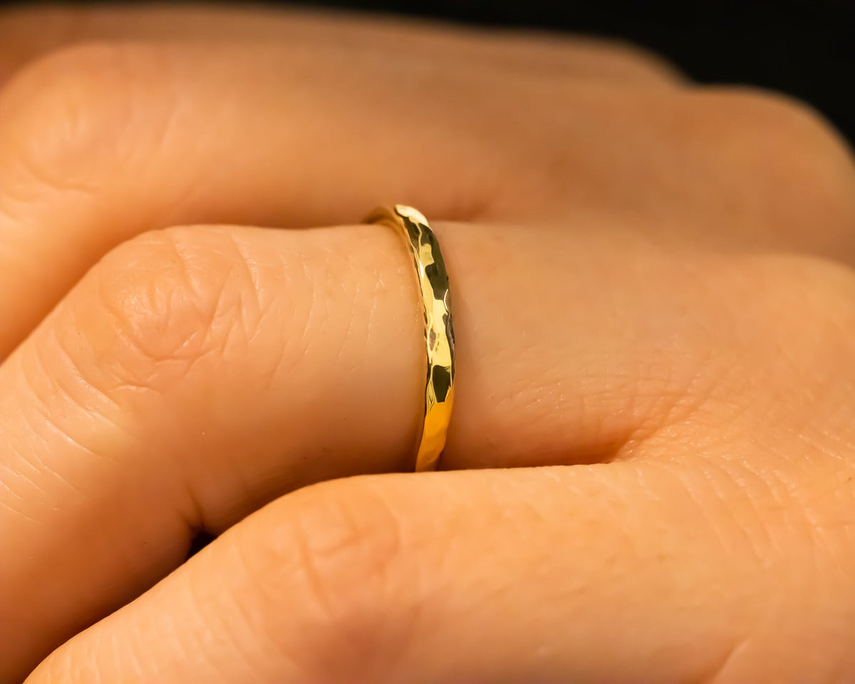 14k Gold Hammered Ring, Gold Wedding Band, Comfort Fit Gold Ring