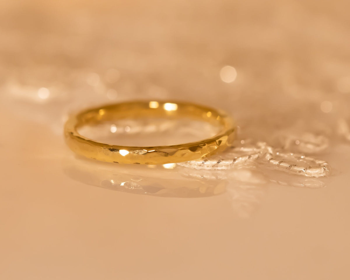 14k Gold Hammered Ring, Gold Wedding Band, Comfort Fit Gold Ring