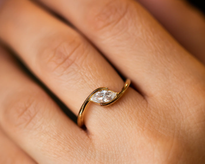 Diamond Engagement Ring, Marquise Diamond Gold Ring, 14K or 18K Gold Marquise cut Diamond Engagement Ring