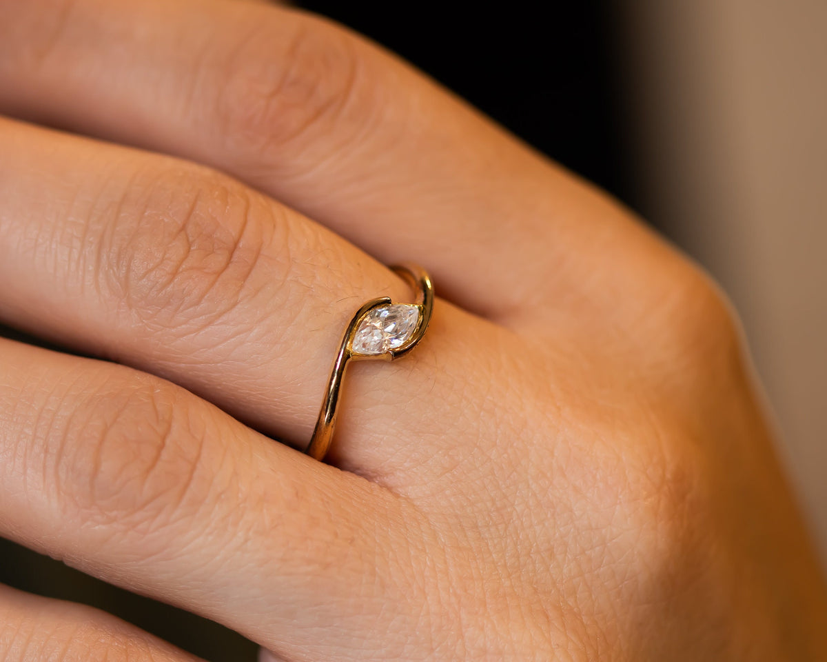 Diamond Engagement Ring, Marquise Diamond Gold Ring, 14K or 18K Gold Marquise cut Diamond Engagement Ring