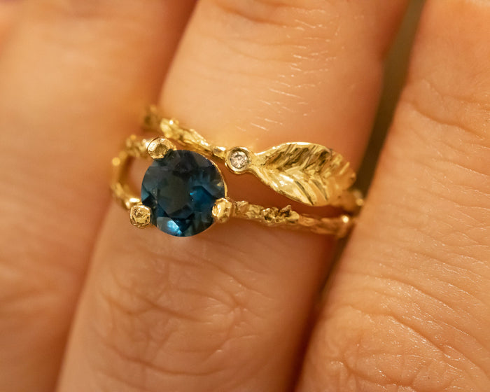 Leaf Ring, Diamond Gold Ring, Nature Inspired Twig Ring Gold Ring, Diamond Stacking Ring, Small Diamond Engagement Ring, Leaf and Twig, Gift
