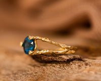 Nature Inspired Engagement Ring, 14k Gold Topaz Ring, London Blue Topaz Ring, Nature Lover Gift, Organic Ring for Women, Twig Gold Ring
