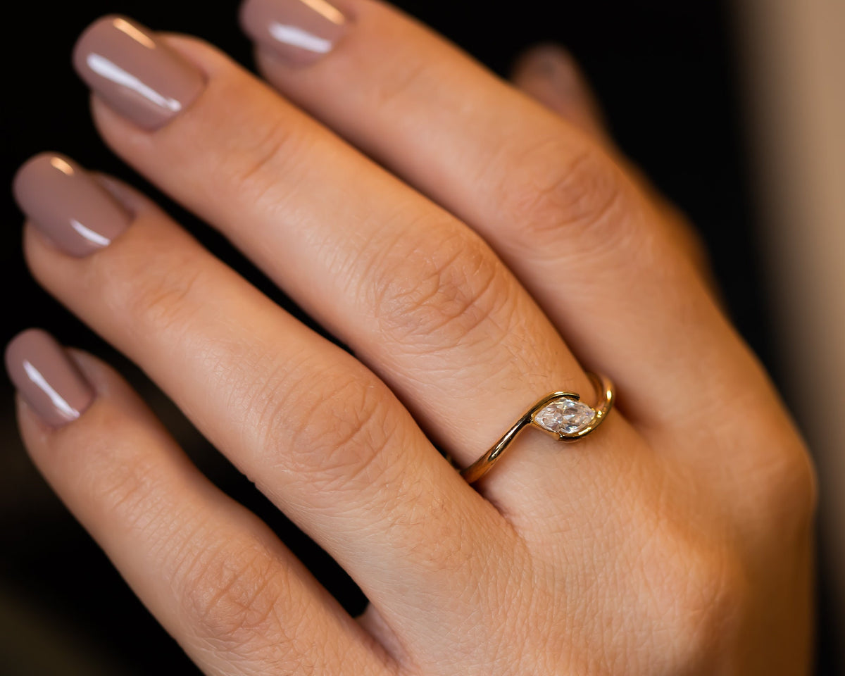 Diamond Engagement Ring, Marquise Diamond Gold Ring, 14K or 18K Gold Marquise cut Diamond Engagement Ring
