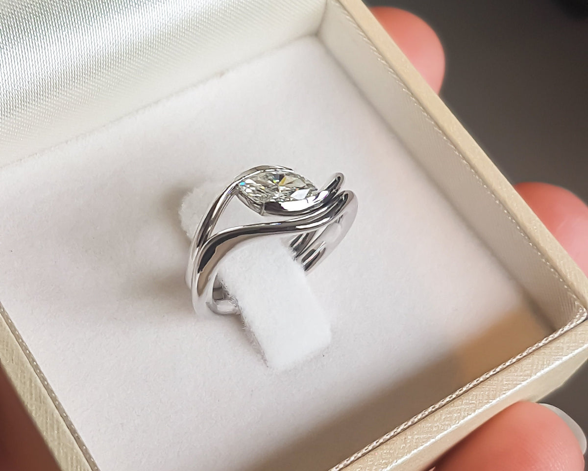 Diamond Engagement Ring, Marquise Diamond Gold Ring, 14K or 18K Gold Marquise cut Diamond Engagement Ring