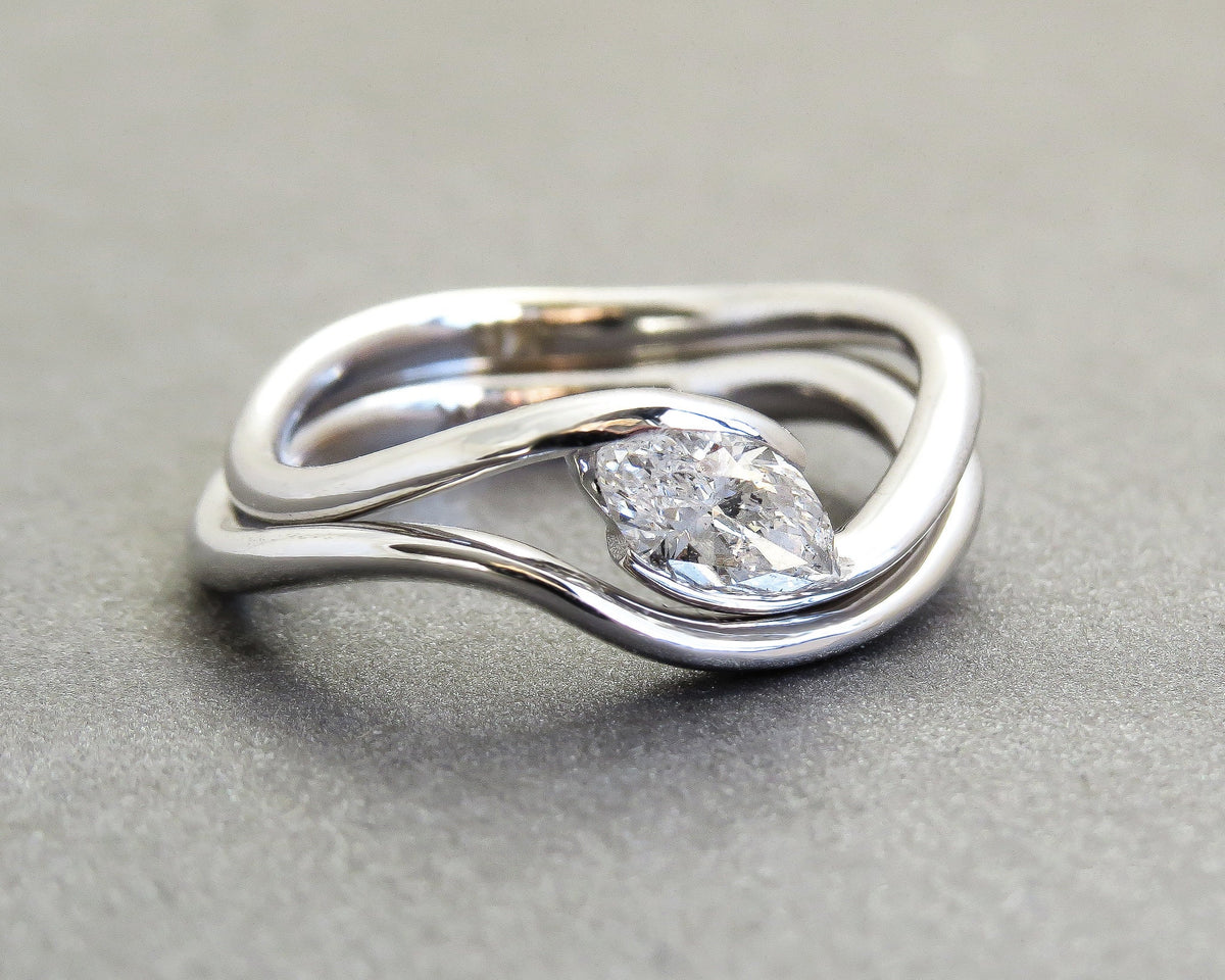 Diamond Engagement Ring, Marquise Diamond Gold Ring, 14K or 18K Gold Marquise cut Diamond Engagement Ring