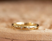 Diamond Wedding Band, Stars Diamond Gold Ring, 14K or 18K Wedding Ring, Anniversary Ring