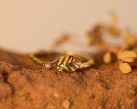 Leaf Ring, Diamond Gold Ring, Nature Inspired Twig Ring Gold Ring, Diamond Stacking Ring, Small Diamond Engagement Ring, Leaf and Twig, Gift