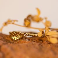 Leaf Ring, Diamond Gold Ring, Nature Inspired Twig Ring Gold Ring, Diamond Stacking Ring, Small Diamond Engagement Ring, Leaf and Twig, Gift