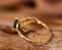 Nature Inspired Engagement Ring, 14k Gold Topaz Ring, London Blue Topaz Ring, Nature Lover Gift, Organic Ring for Women, Twig Gold Ring