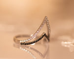 Sivan Lotan Jewelry - Diamond Chevron Ring, Double Row Deep V Shape Diamond Band, Pointed Ring Band, 14K Gold V Shape Wedding Band, Black and White diamond Ring - סיון לוטן תכשיטים - טבעת יהלומים שחורים - טבעת יהלומים מעוצבת