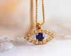 Evil Eye Diamond and Blue Sapphire Pendant Necklace, 14k Gold Protection Necklace