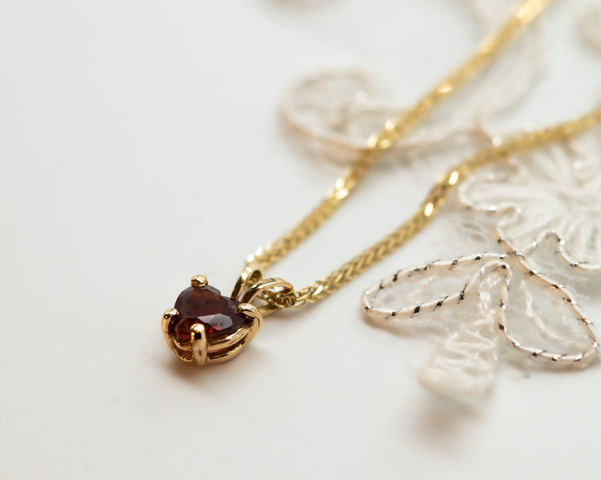 Garnet Heart Charm Pendant Necklace, Fabruary Birthstone