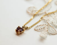 Garnet Heart Charm Pendant Necklace, Fabruary Birthstone