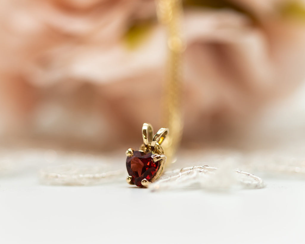 Garnet Heart Charm Pendant Necklace, Fabruary Birthstone