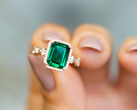 Green Emerald Diamond Ring, May Birthstone Ring