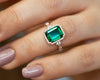 Green Emerald Diamond Ring, May Birthstone Ring