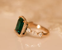 Green Emerald Diamond Ring, May Birthstone Ring