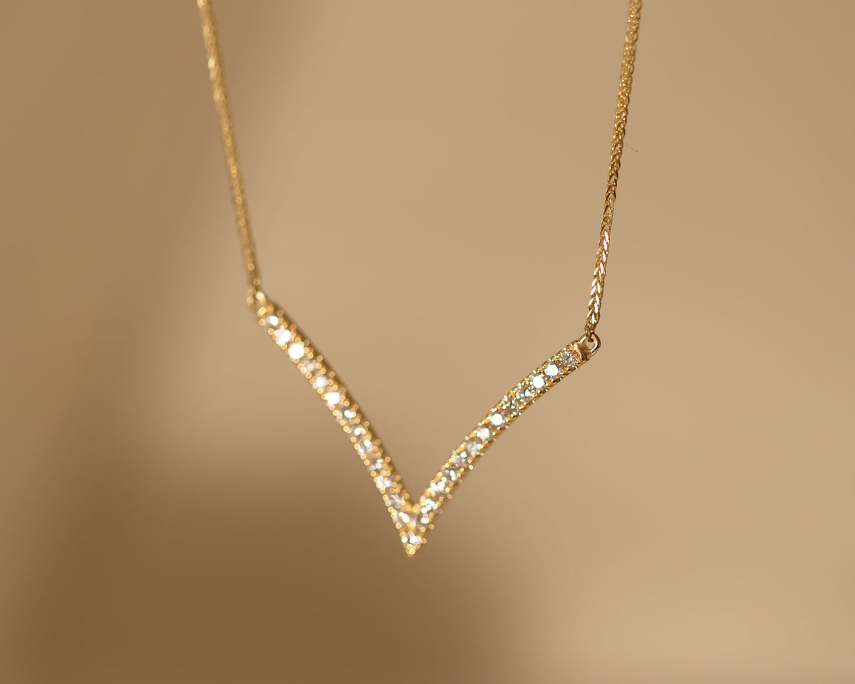 Diamond Pendant Necklace, Gold V Necklace