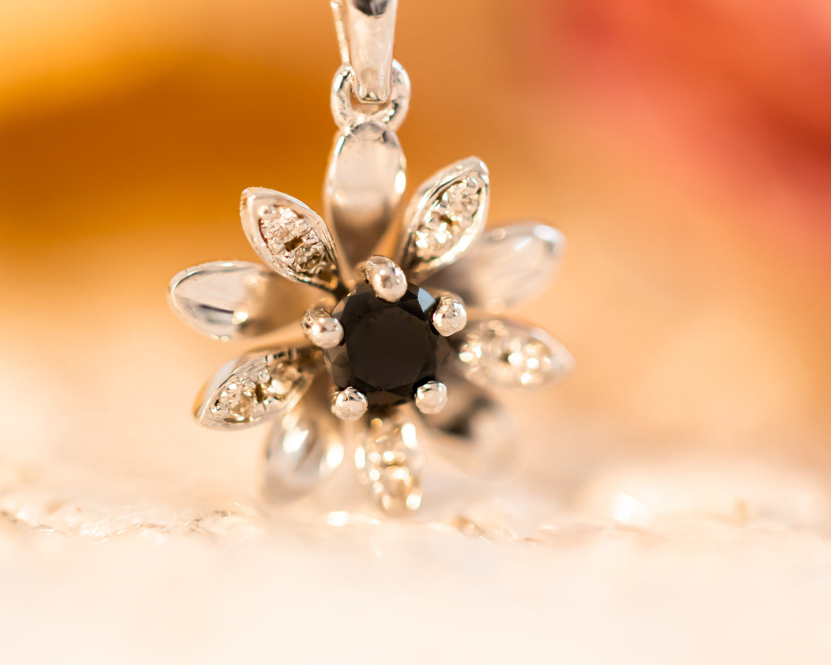 Black Diamond Flower Charm, Flower Pendant Necklace