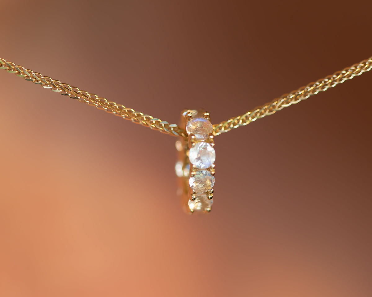 Moonstone Charm Necklace, 14K Gold Moonstone Pendant