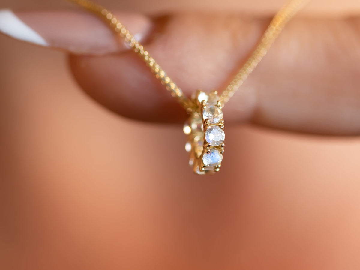 Moonstone Charm Necklace, 14K Gold Moonstone Pendant