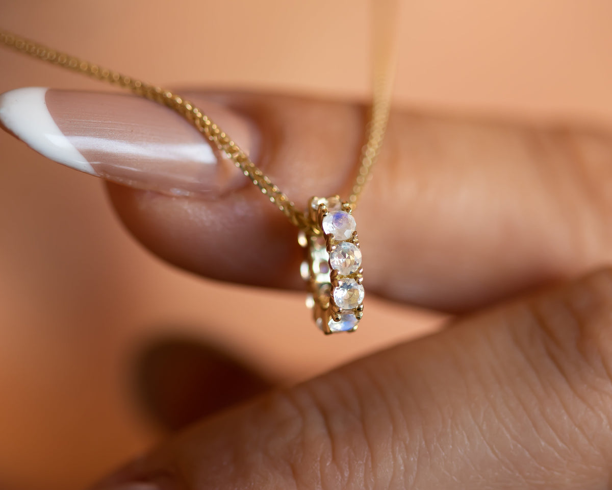 Moonstone Charm Necklace, 14K Gold Moonstone Pendant