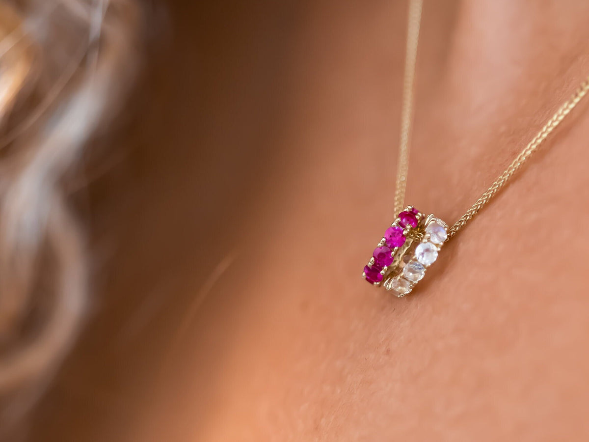 Moonstone Charm Necklace, 14K Gold Moonstone Pendant