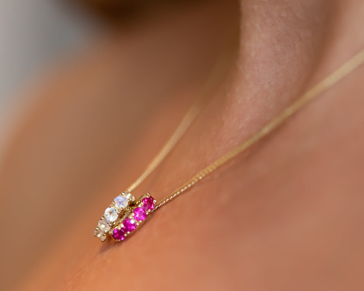 Ruby Charm Necklace, 14K Gold Ruby Pendant
