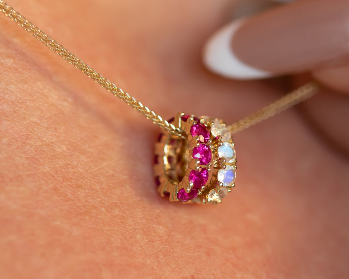Ruby Charm Necklace, 14K Gold Ruby Pendant