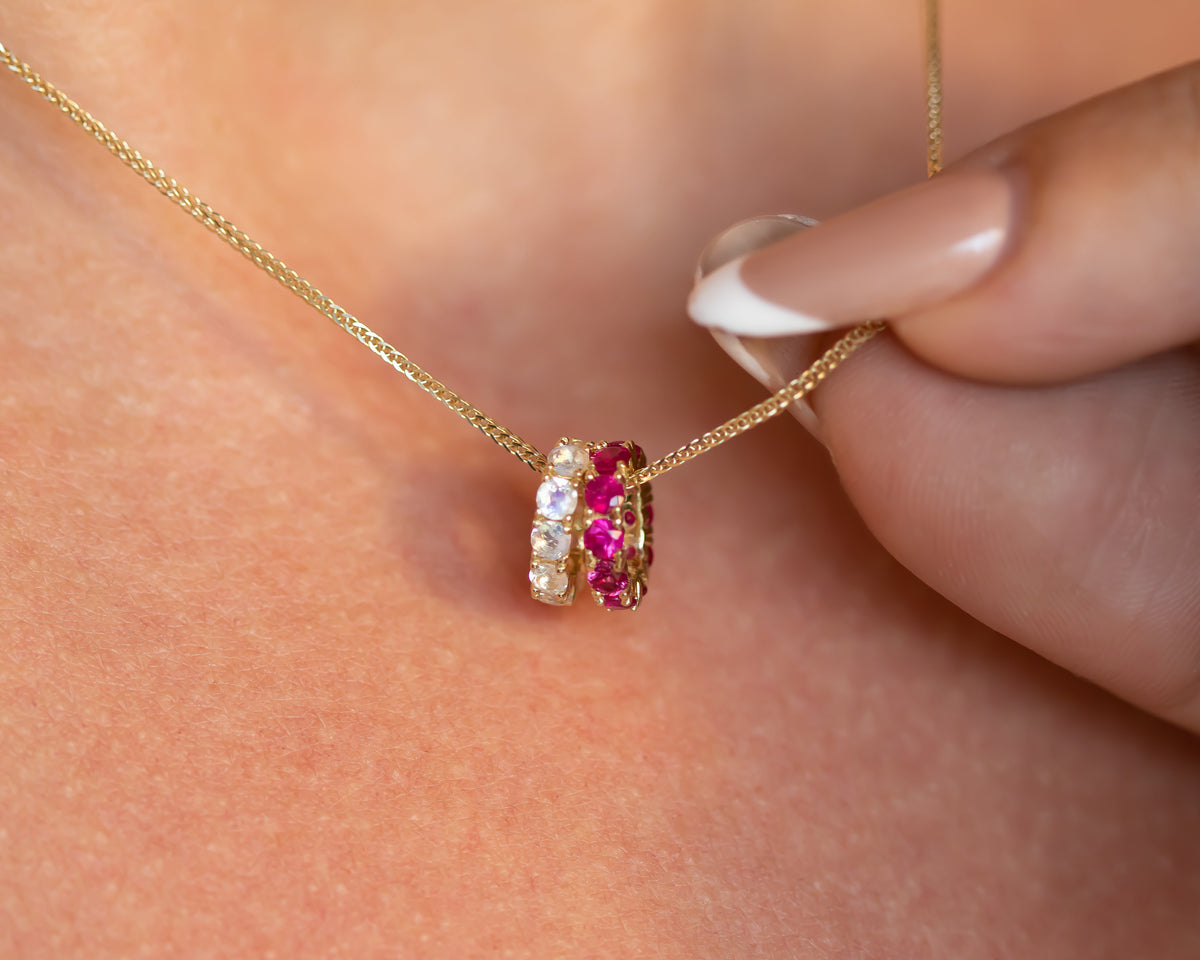 Ruby Charm Necklace, 14K Gold Ruby Pendant