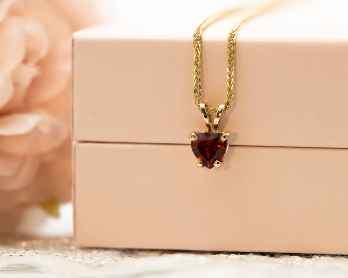 Garnet Heart Charm Pendant Necklace, Fabruary Birthstone