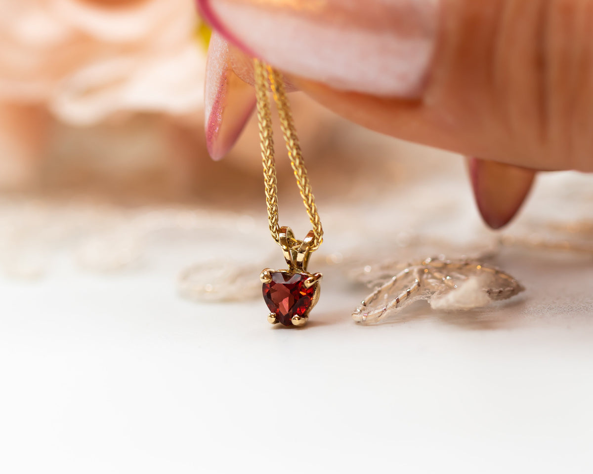 Garnet Heart Charm Pendant Necklace, Fabruary Birthstone