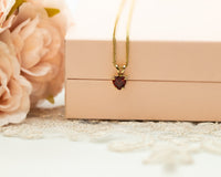 Garnet Heart Charm Pendant Necklace, Fabruary Birthstone