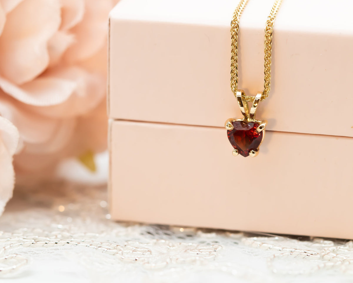 Garnet Heart Charm Pendant Necklace, Fabruary Birthstone